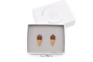 Chocolate Scoop Ice Cream Cones - Stud Earrings